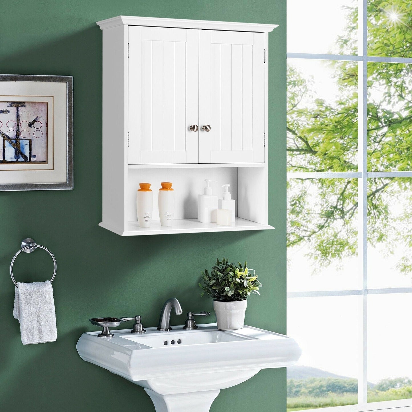Forclover 23.5-in x 28-in x 7-in White Bathroom Wall Cabinet