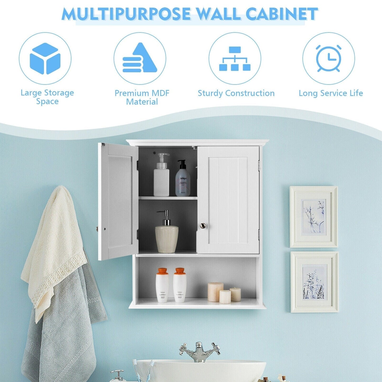 Forclover 23.5-in x 28-in x 7-in White Bathroom Wall Cabinet