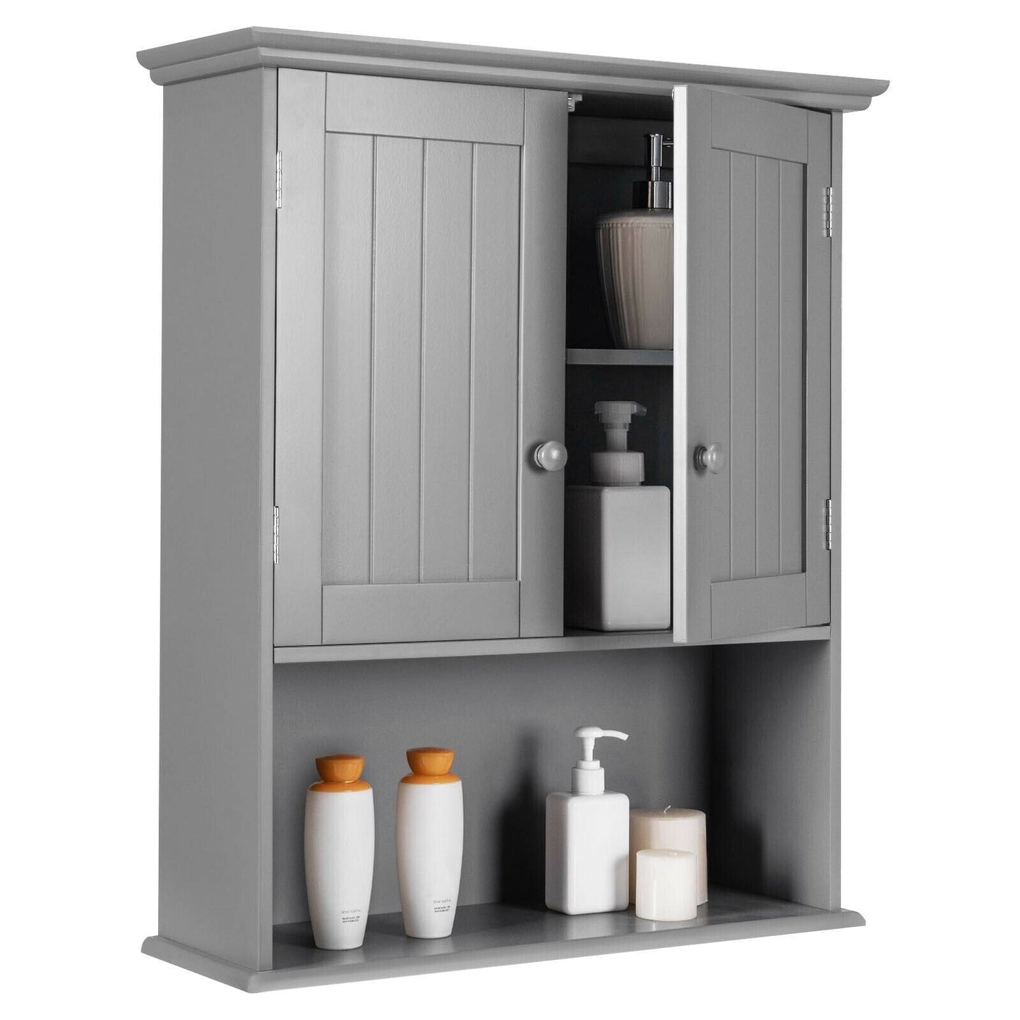 Forclover Bathroom Storage Cabinet 23.5-in x 28-in x 8-in Gray Bathroom Wall Cabinet