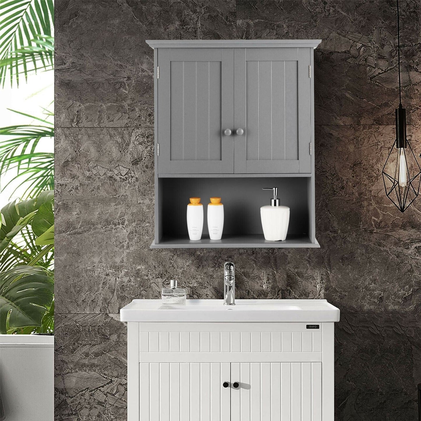 Forclover Bathroom Storage Cabinet 23.5-in x 28-in x 8-in Gray Bathroom Wall Cabinet
