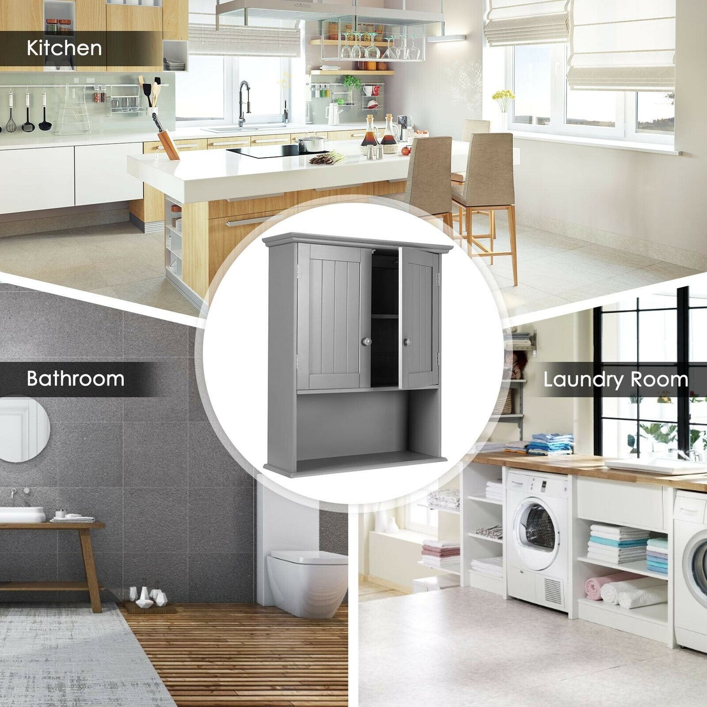 Forclover Bathroom Storage Cabinet 23.5-in x 28-in x 8-in Gray Bathroom Wall Cabinet