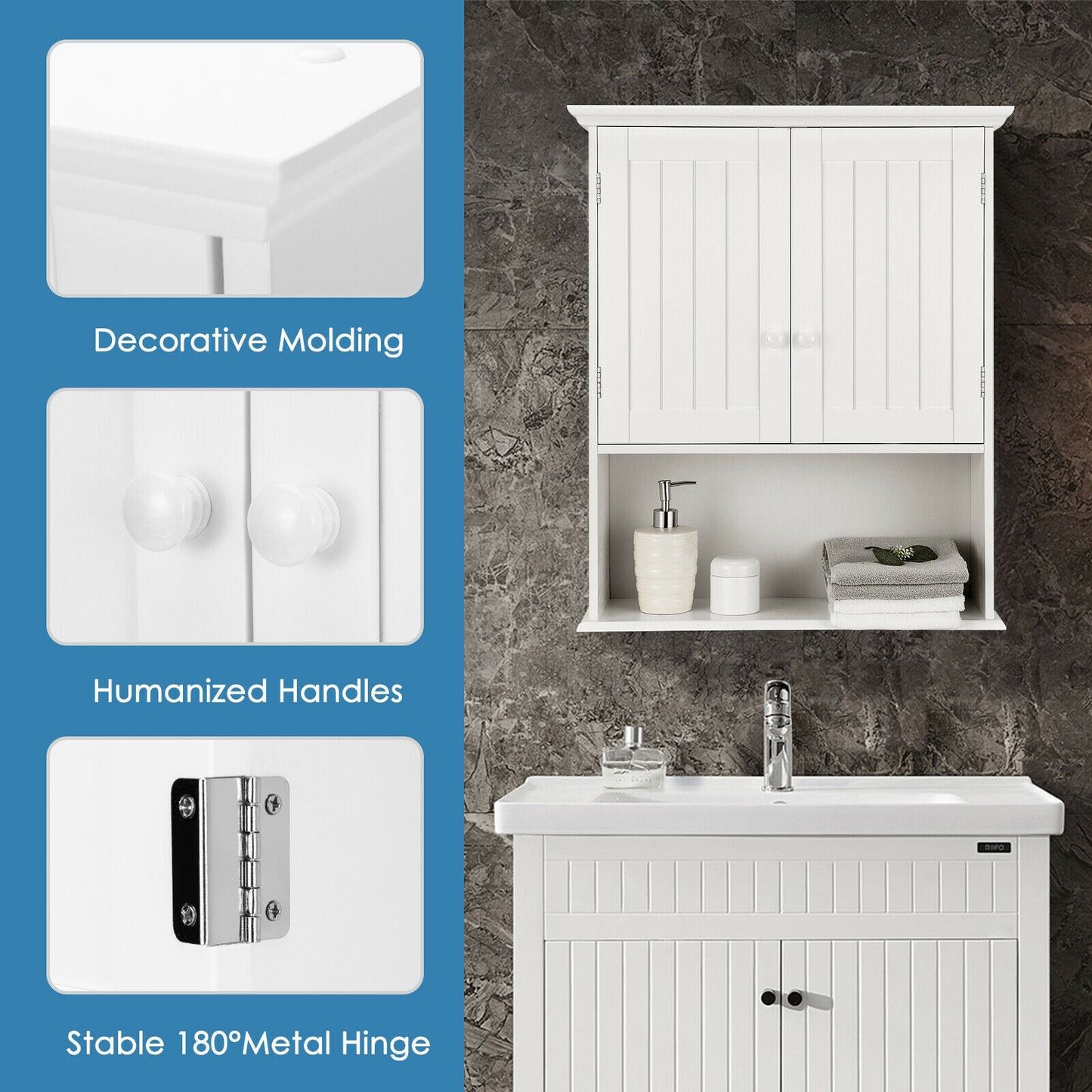 Forclover Bathroom Storage Cabinet 23.5-in x 28-in x 8-in White Bathroom Wall Cabinet