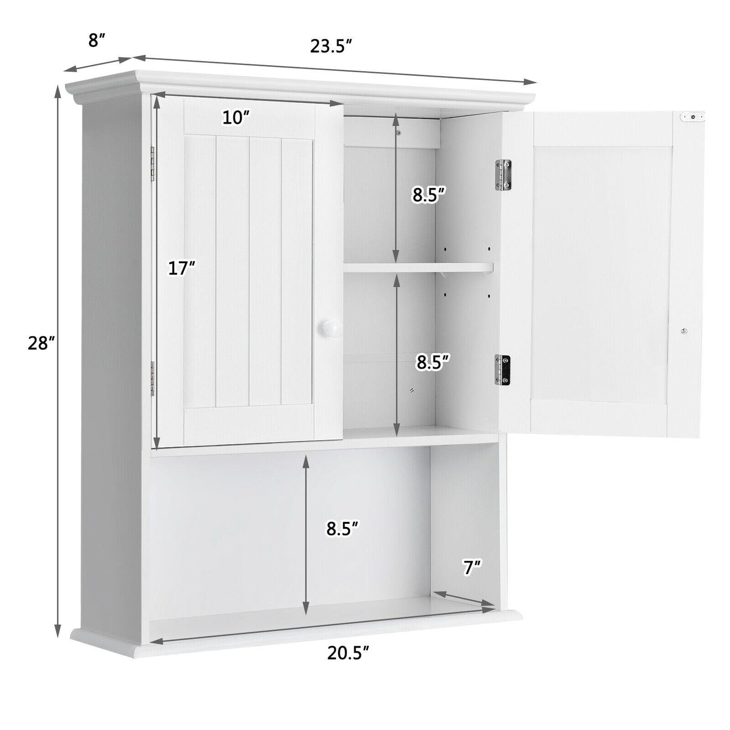 Forclover Bathroom Storage Cabinet 23.5-in x 28-in x 8-in White Bathroom Wall Cabinet