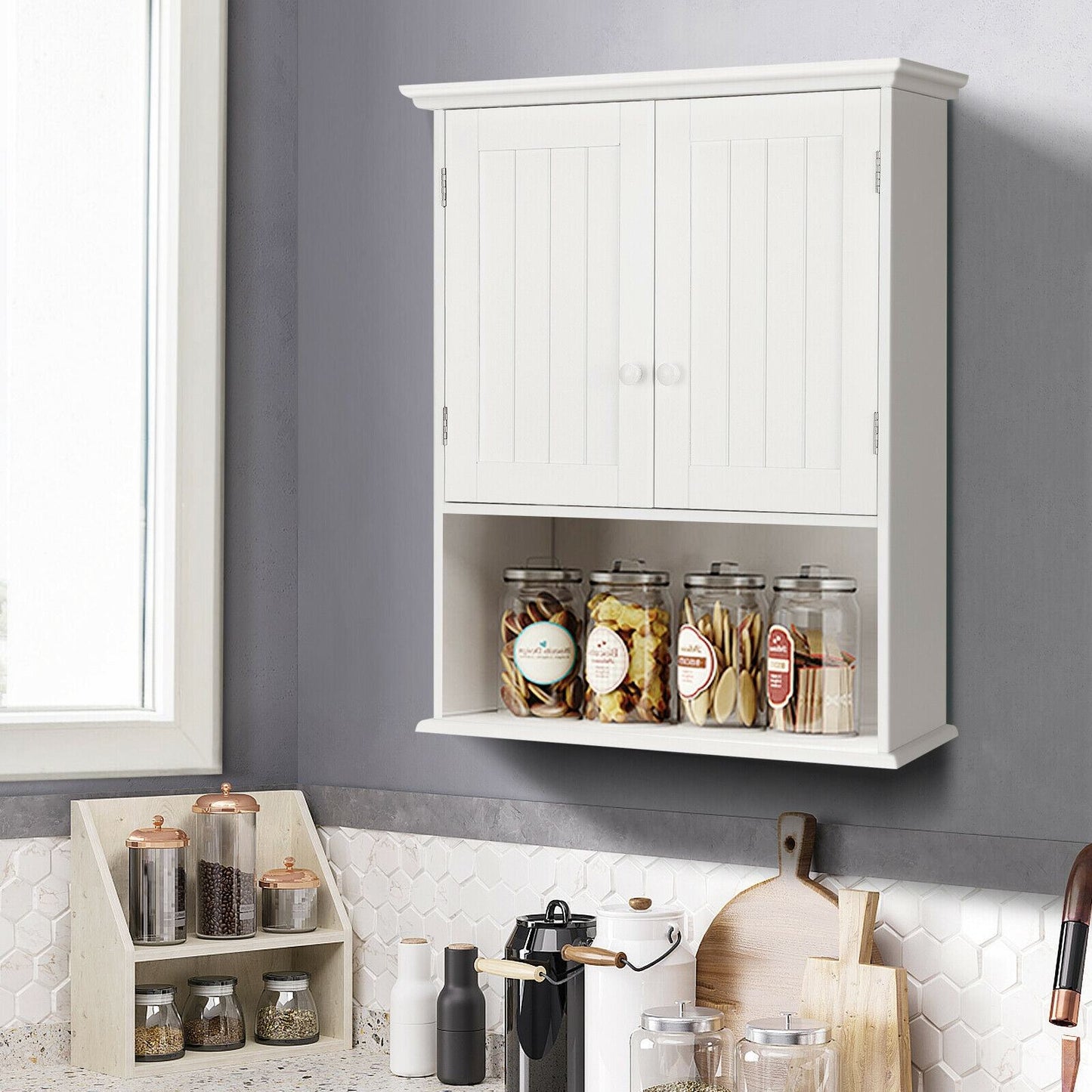 Forclover Bathroom Storage Cabinet 23.5-in x 28-in x 8-in White Bathroom Wall Cabinet
