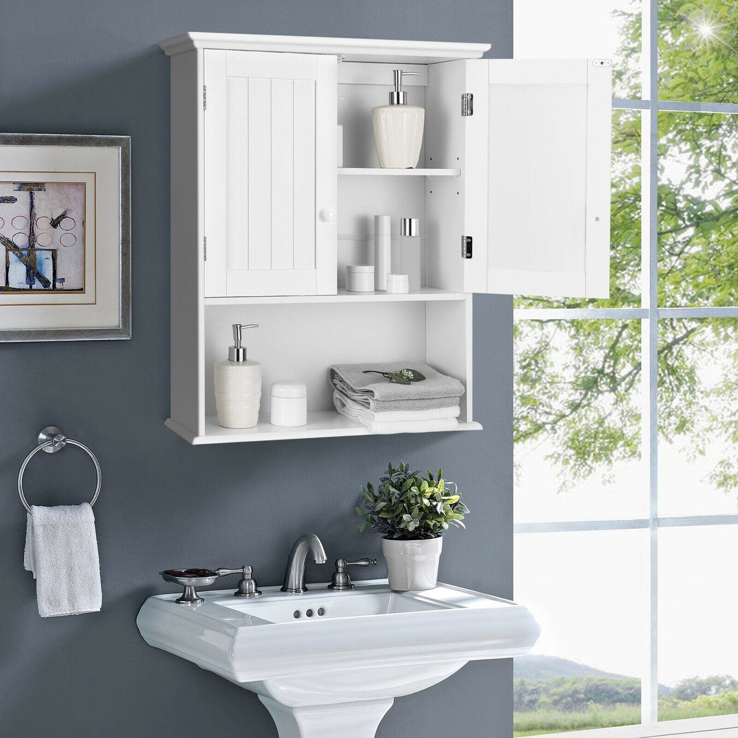 Forclover Bathroom Storage Cabinet 23.5-in x 28-in x 8-in White Bathroom Wall Cabinet