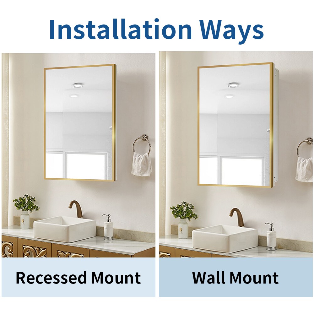 Forclover 16-in x 28-in Surface/Recessed Mount White Mirrored Soft Close Medicine Cabinet