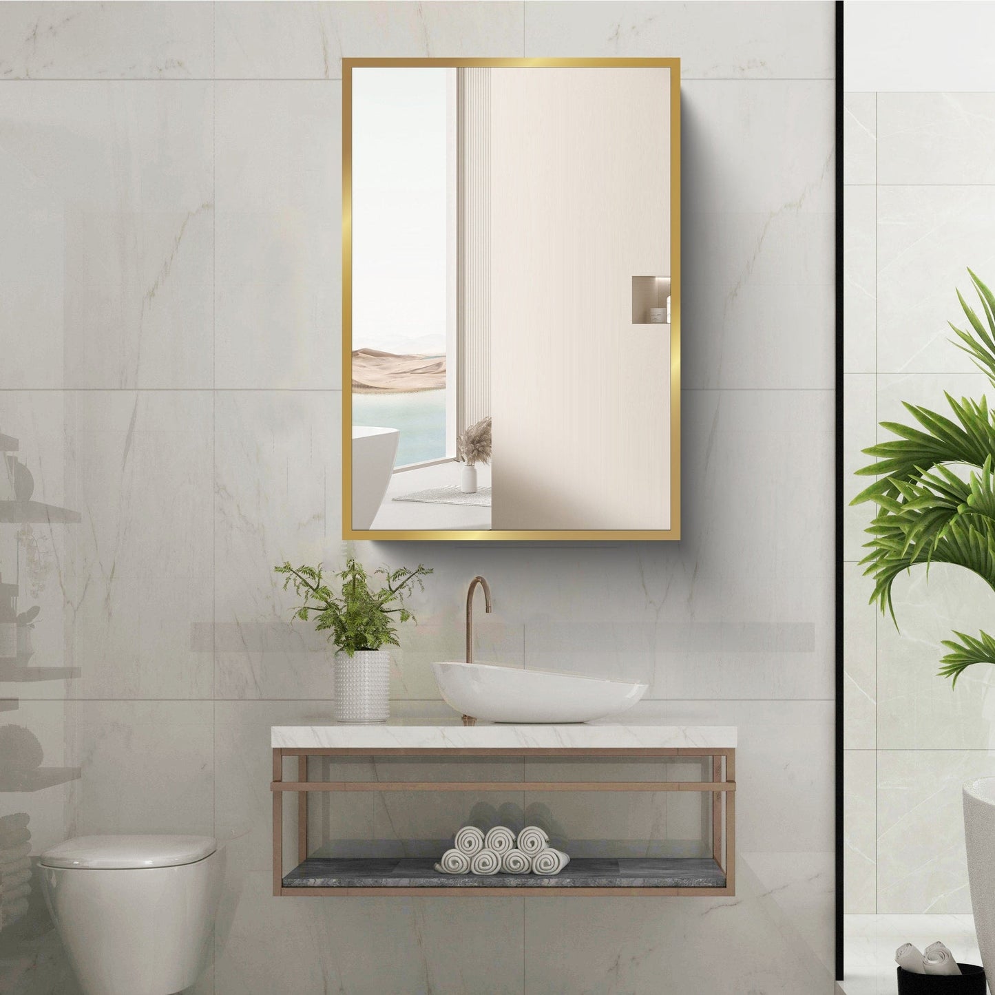 Forclover 16-in x 28-in Surface/Recessed Mount White Mirrored Soft Close Medicine Cabinet
