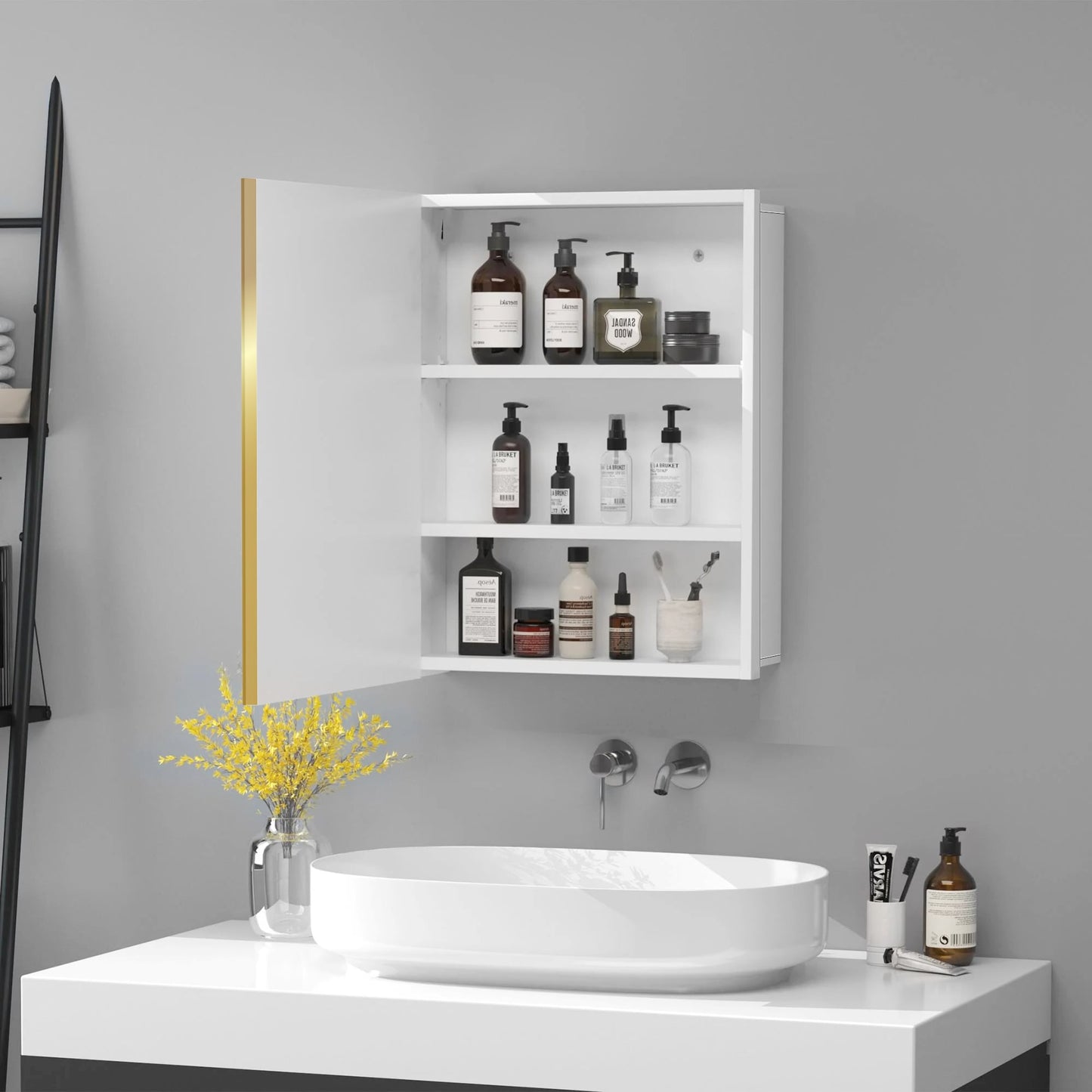 Forclover 16-in x 28-in Surface/Recessed Mount White Mirrored Soft Close Medicine Cabinet