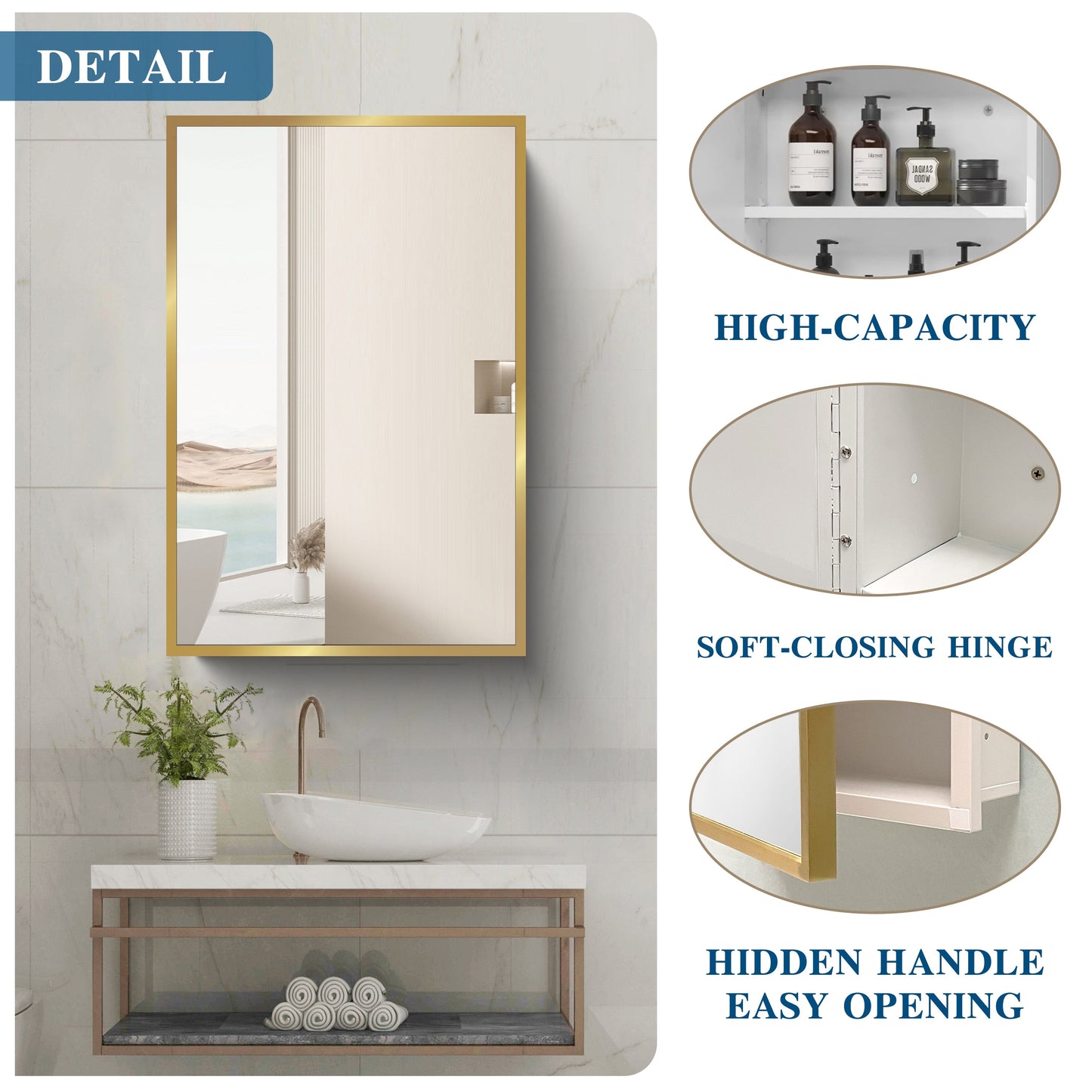 Forclover 16-in x 28-in Surface/Recessed Mount White Mirrored Soft Close Medicine Cabinet