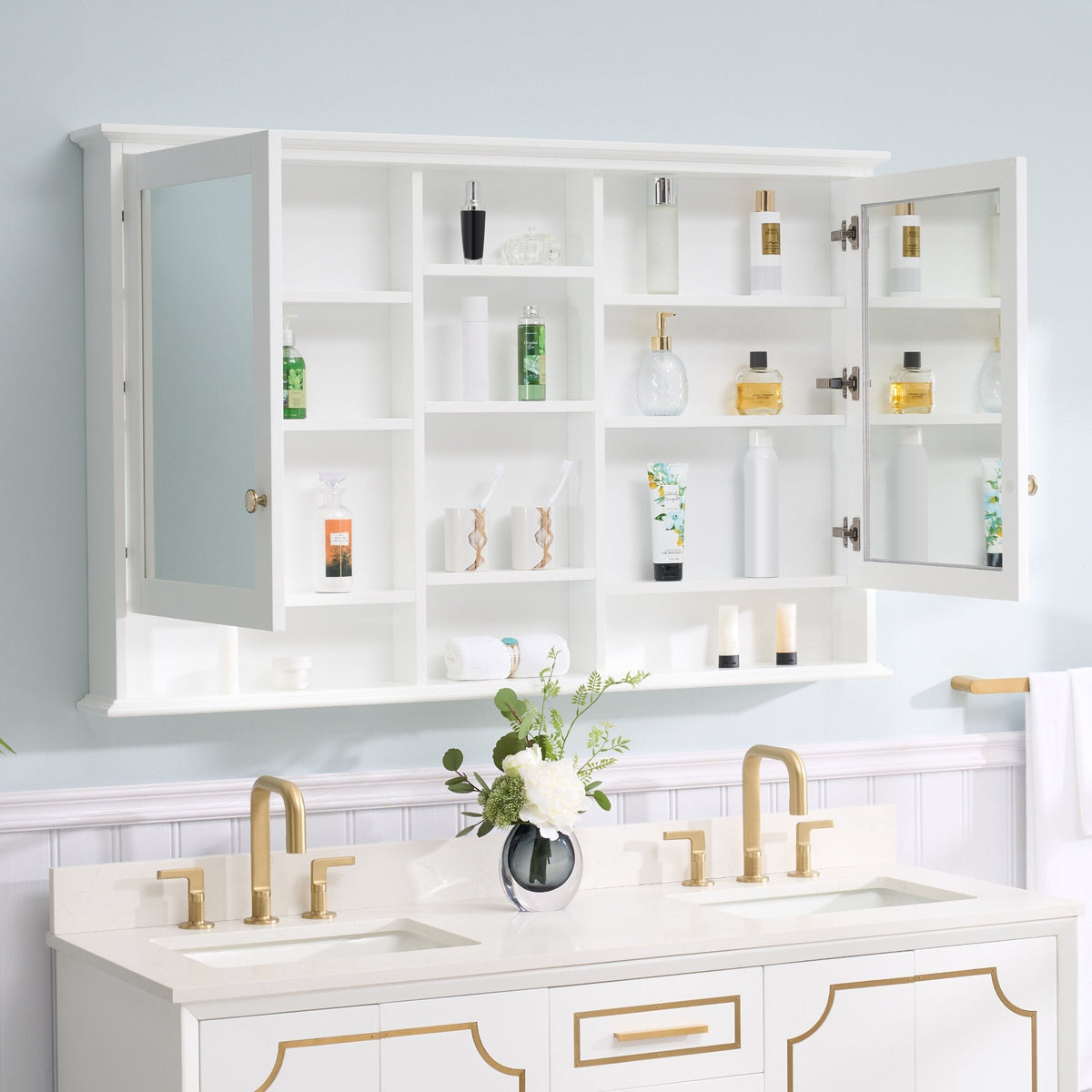 Forclover 55-in x 35-in Surface Mount White Mirrored Soft Close Medicine Cabinet