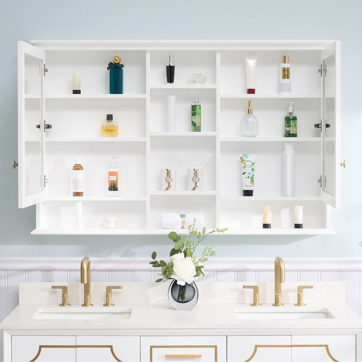 Forclover 55-in x 35-in Surface Mount White Mirrored Soft Close Medicine Cabinet