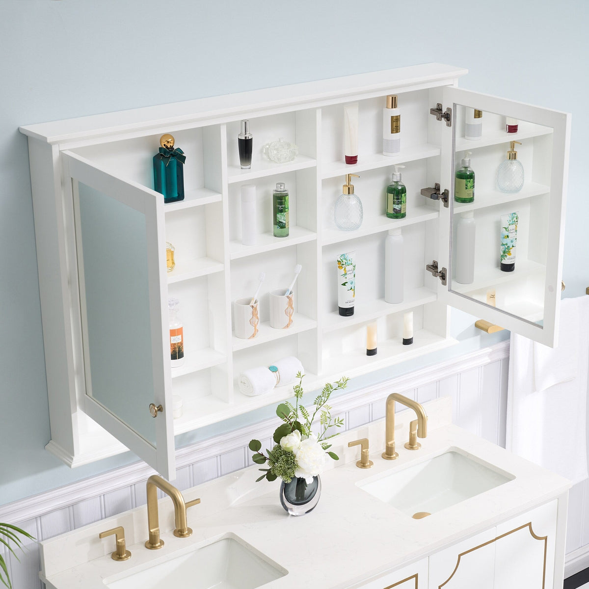 Forclover 55-in x 35-in Surface Mount White Mirrored Soft Close Medicine Cabinet