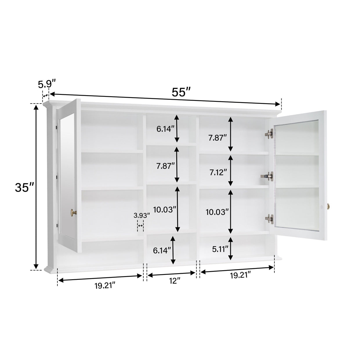 Forclover 55-in x 35-in Surface Mount White Mirrored Soft Close Medicine Cabinet
