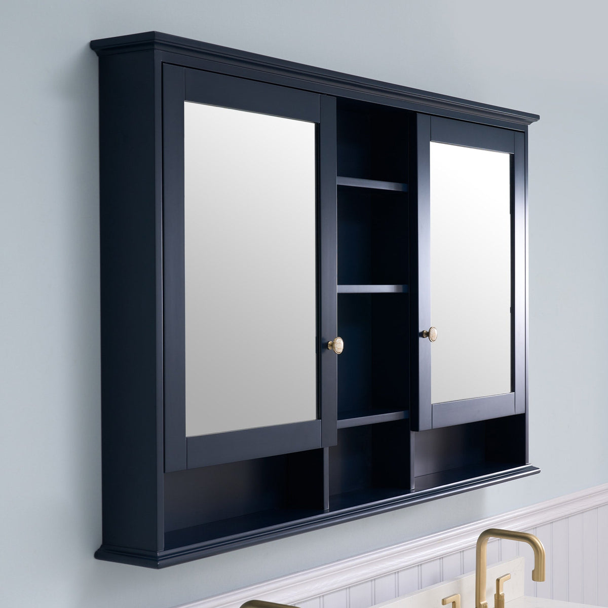 Forclover 55-in x 35-in Surface Mount Navy Mirrored Soft Close Medicine Cabinet
