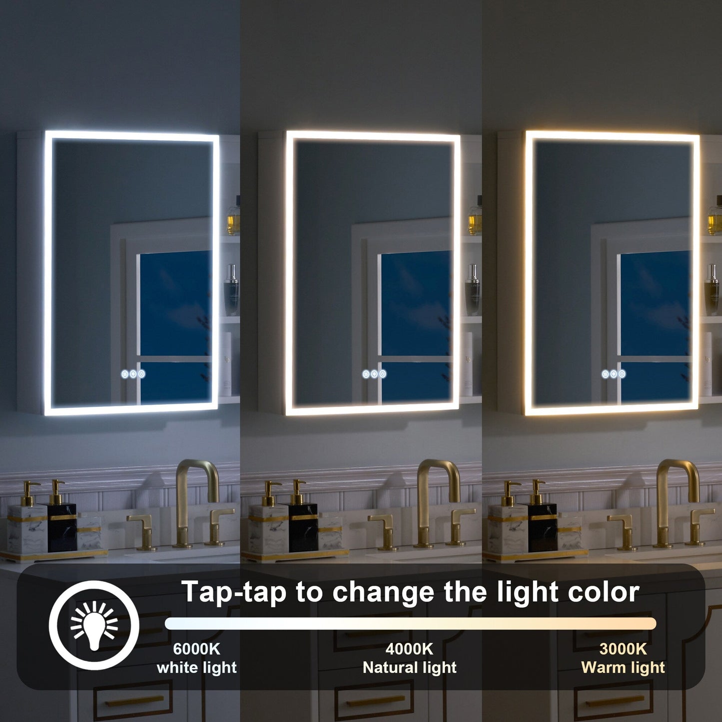 Forclover 36-in x 28-in Lighted LED Fog Free Surface Mount White Mirrored Soft Close Medicine Cabinet with Outlet
