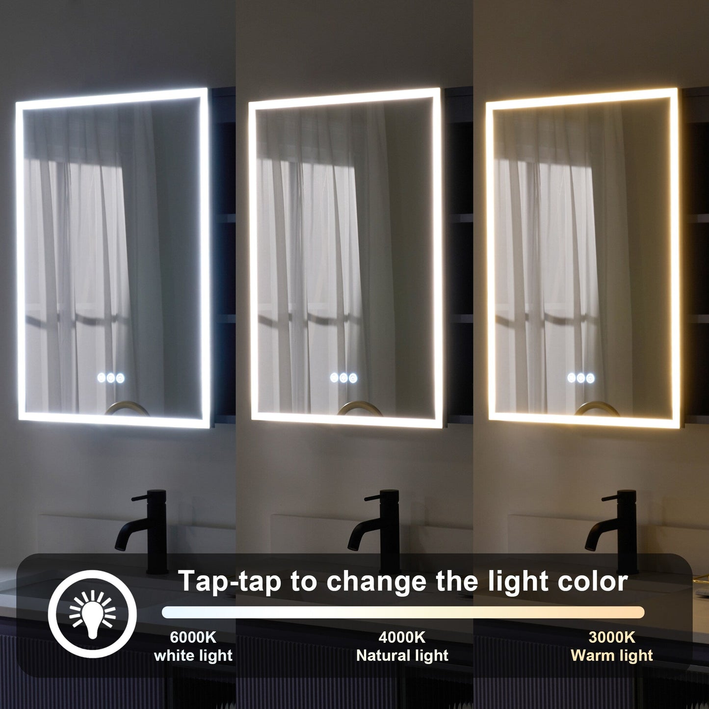 Forclover 36-in x 28-in Lighted LED Fog Free Surface Mount Gray Mirrored Soft Close Medicine Cabinet with Outlet