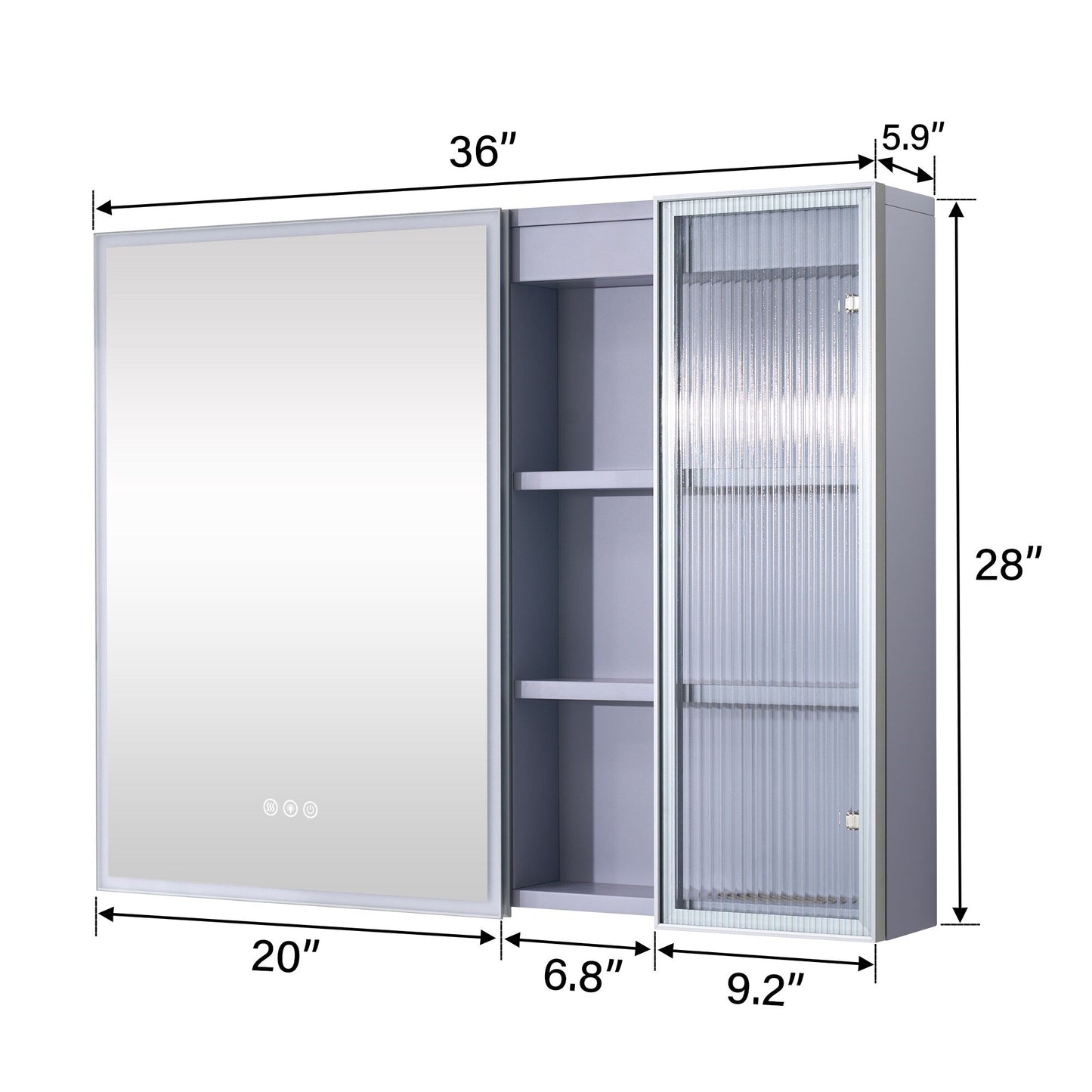 Forclover 36-in x 28-in Lighted LED Fog Free Surface Mount Lavender Mirrored Soft Close Medicine Cabinet with Outlet