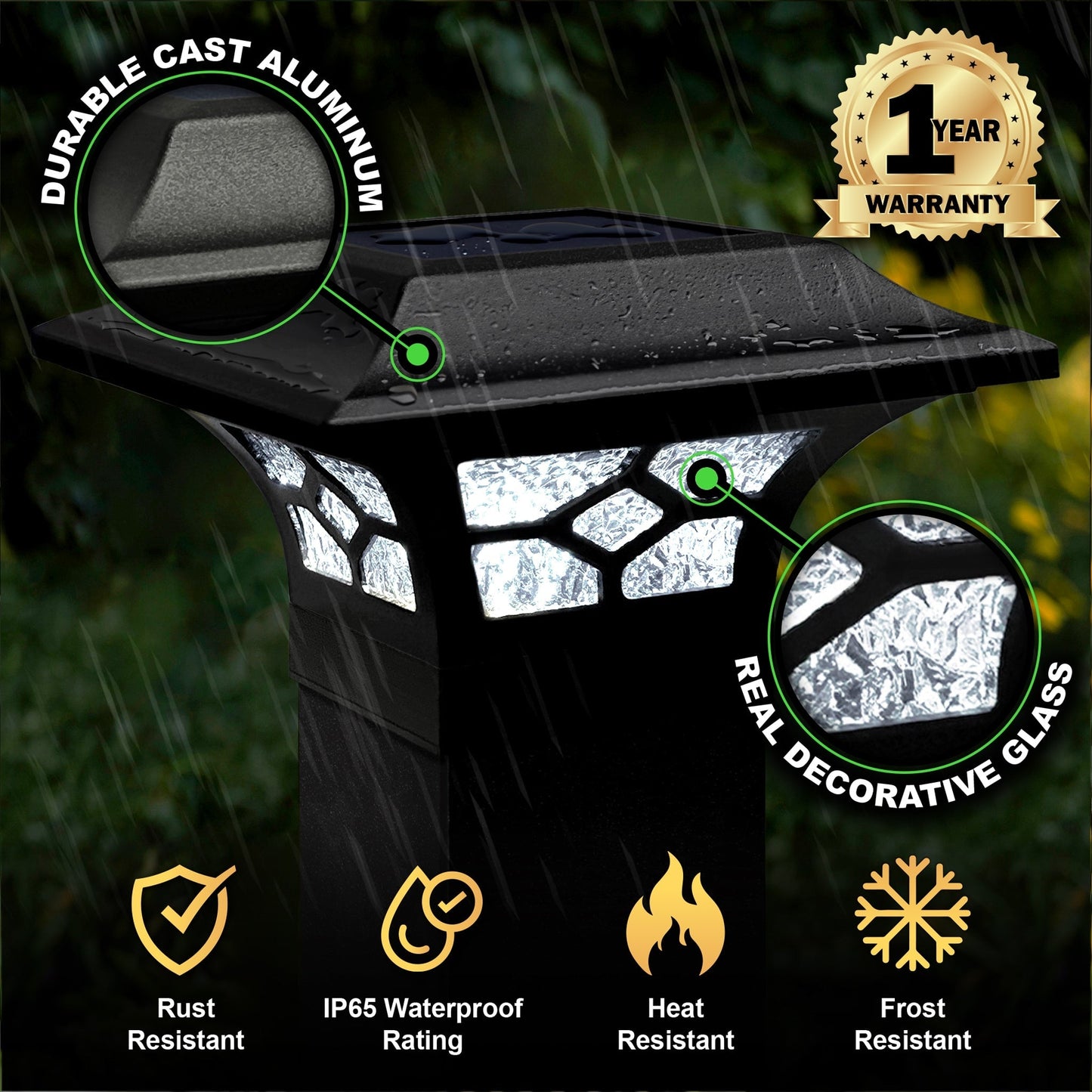 Classy Caps 3-in x 3-in 20-Lumen 1-Watt Black Solar LED Outdoor Post Cap Light (4500 K)