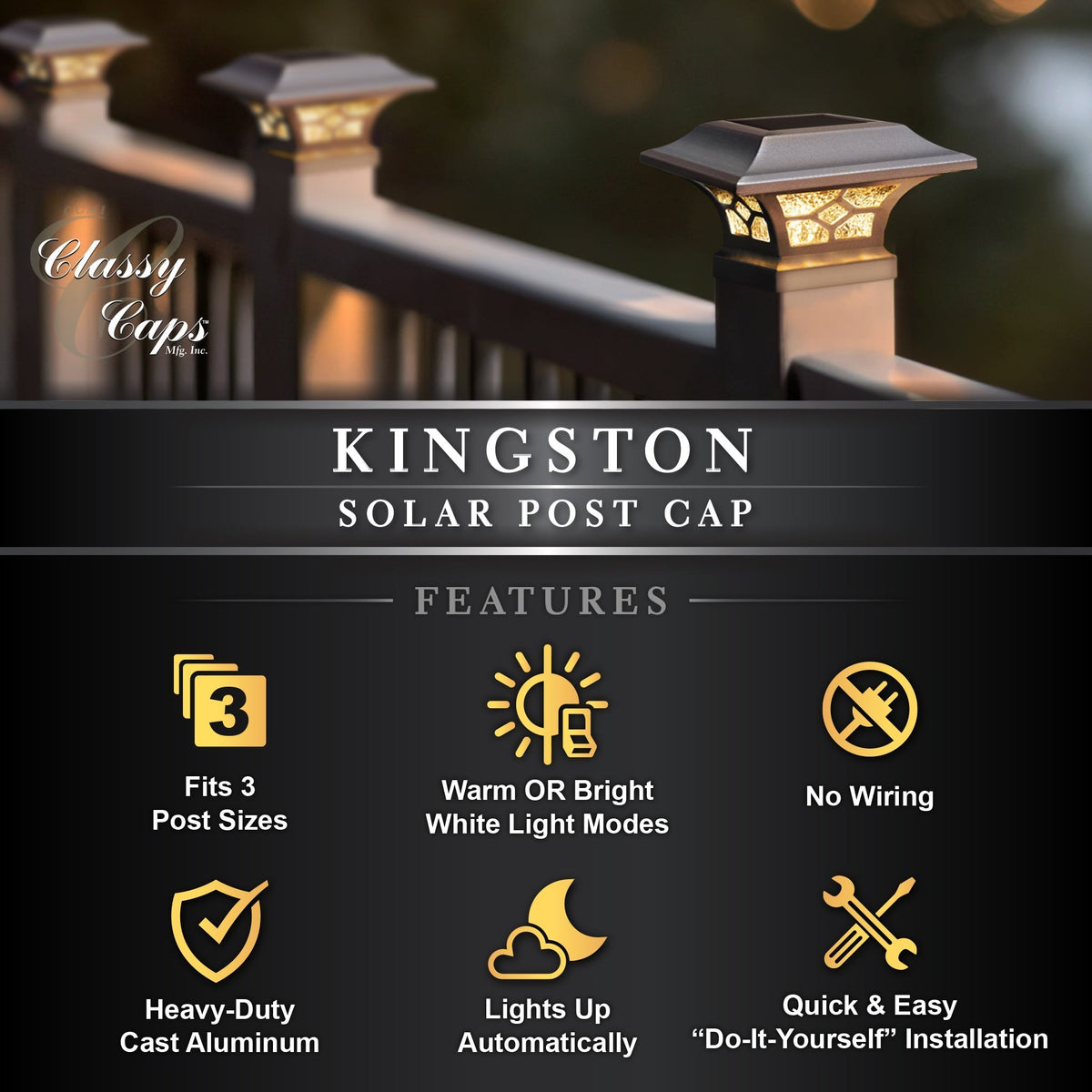 Classy Caps 3-in x 3-in 20-Lumen 1-Watt White Solar LED Outdoor Post Cap Light (4500 K)