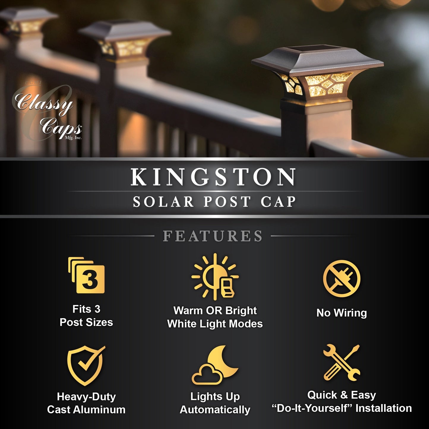 Classy Caps 3-in x 3-in 20-Lumen 1-Watt White Solar LED Outdoor Post Cap Light (4500 K)