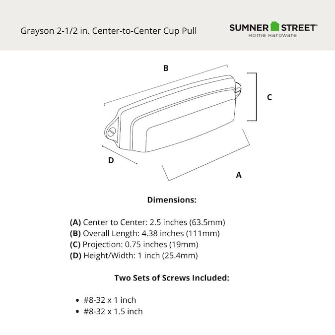 Sumner Street Home Hardware Grayson 2-1/2-in Center to Center Oil-Rubbed Bronze Rectangular Cup Drawer Pull