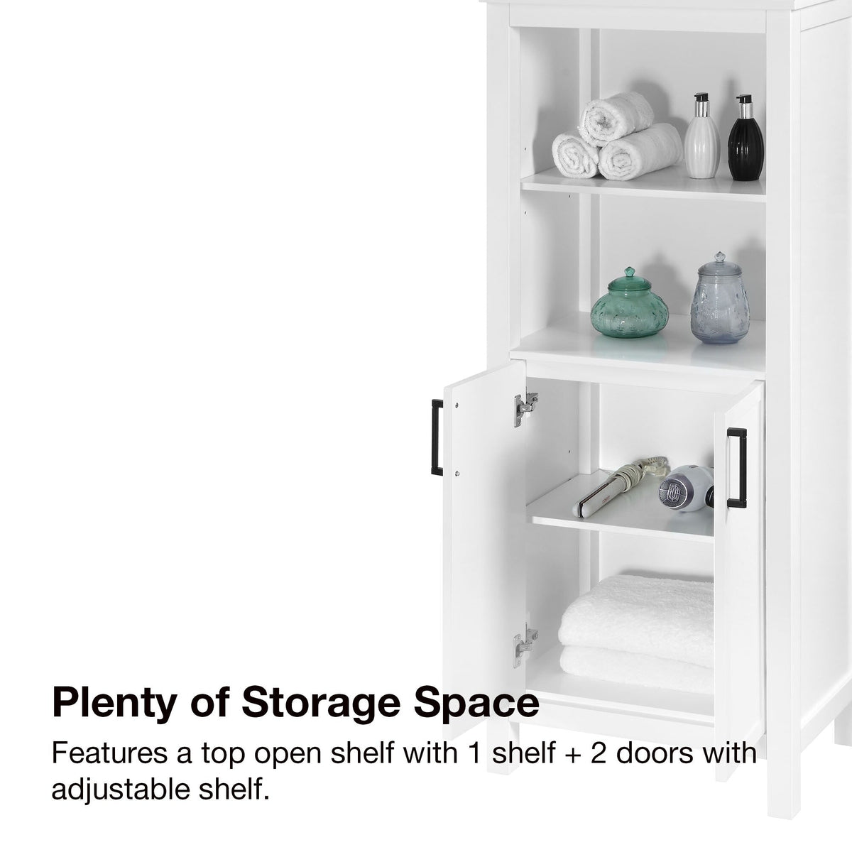 allen + roth Lenoir 24-in x 60-in x 16-in Swan White Freestanding Soft Close Linen Cabinet