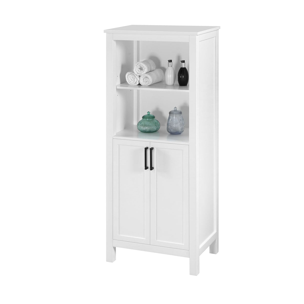 allen + roth Lenoir 24-in x 60-in x 16-in Swan White Freestanding Soft Close Linen Cabinet