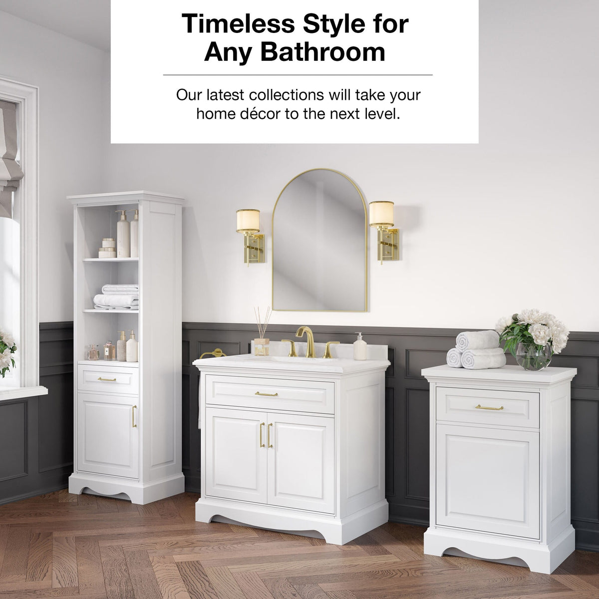 allen + roth Rutherfurd 24-in x 72-in x 15.98-in Swan White Wood Freestanding Soft Close Linen Cabinet
