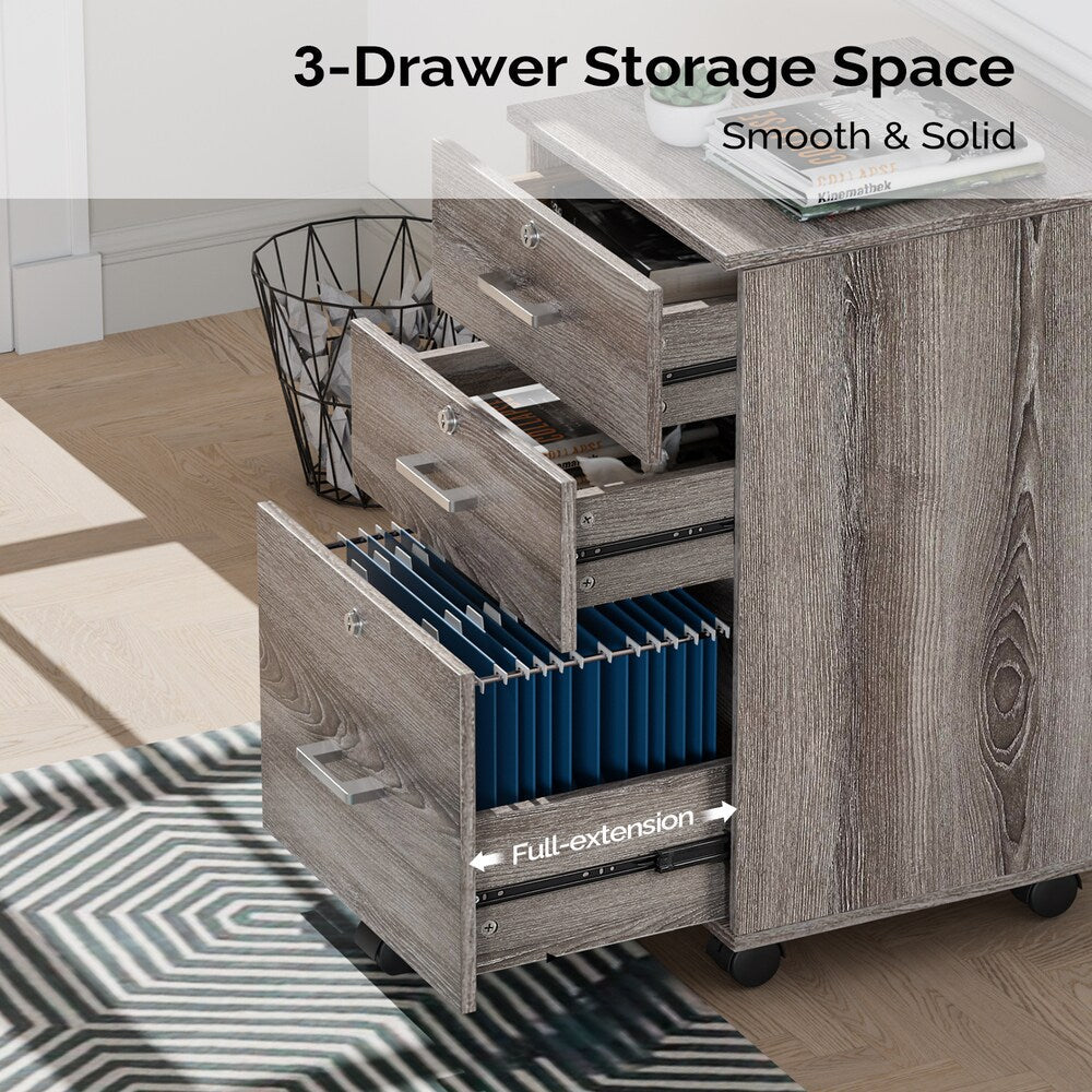 Winado Grey Oak 3-Drawer 19.69-in File Cabinet