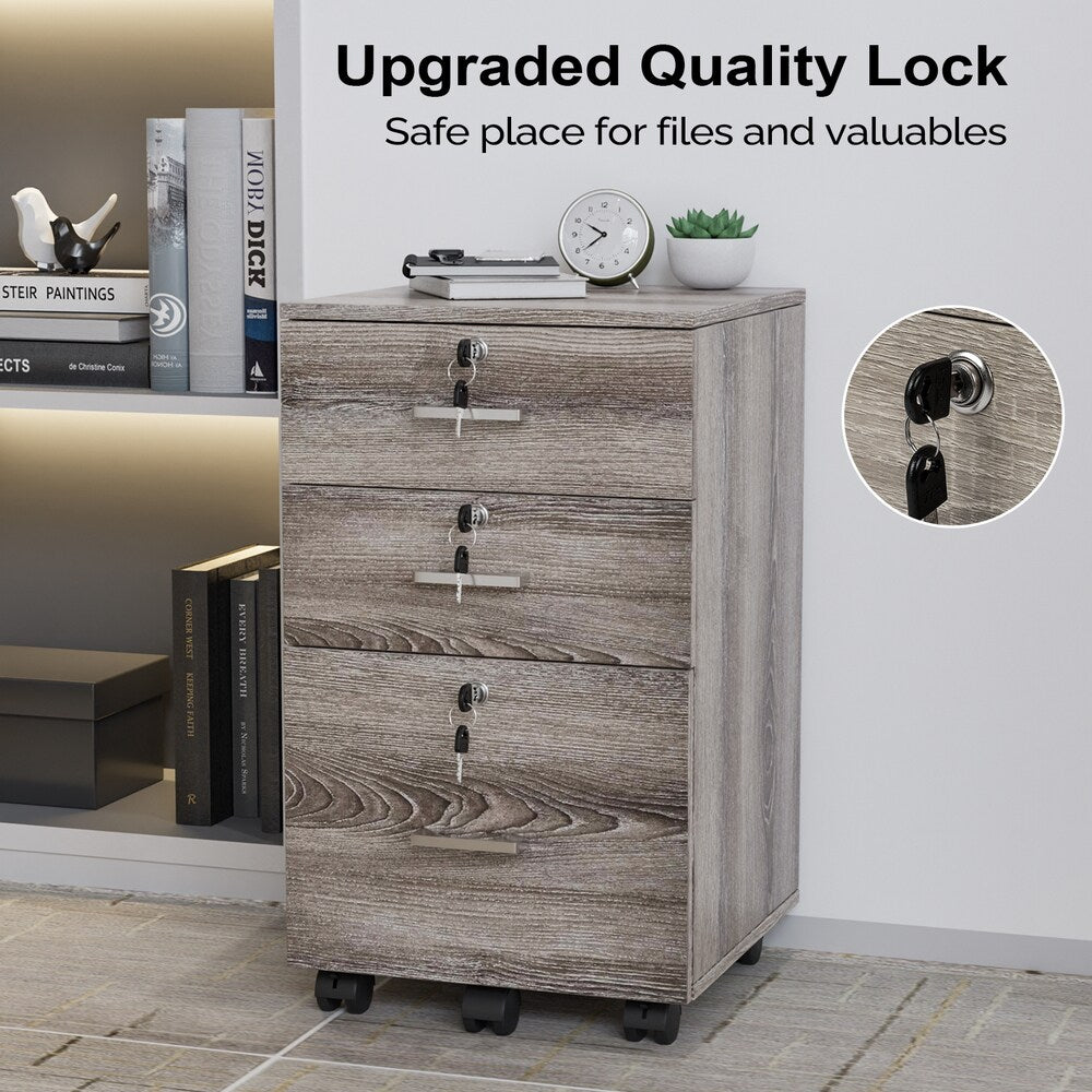 Winado Grey Oak 3-Drawer 19.69-in File Cabinet