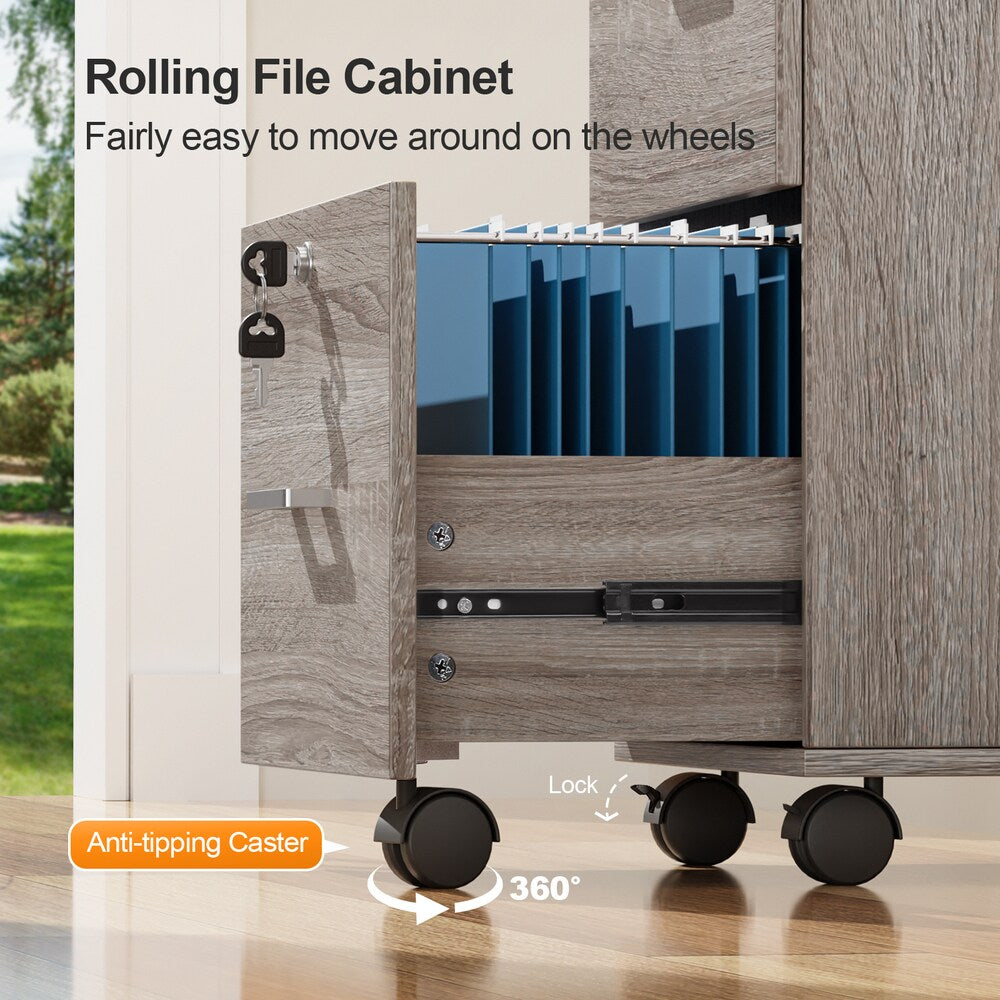 Winado Grey Oak 3-Drawer 19.69-in File Cabinet