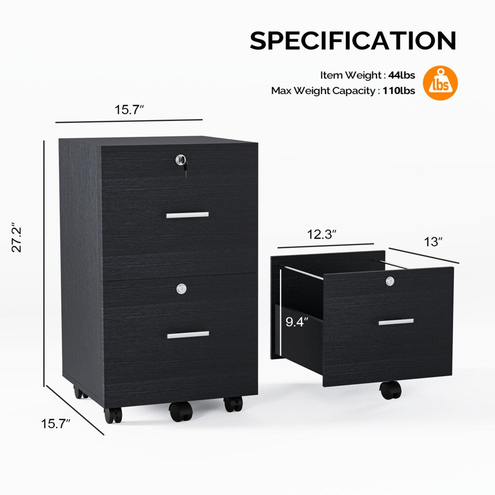Winado Black 2-Drawer 15.75-in File Cabinet