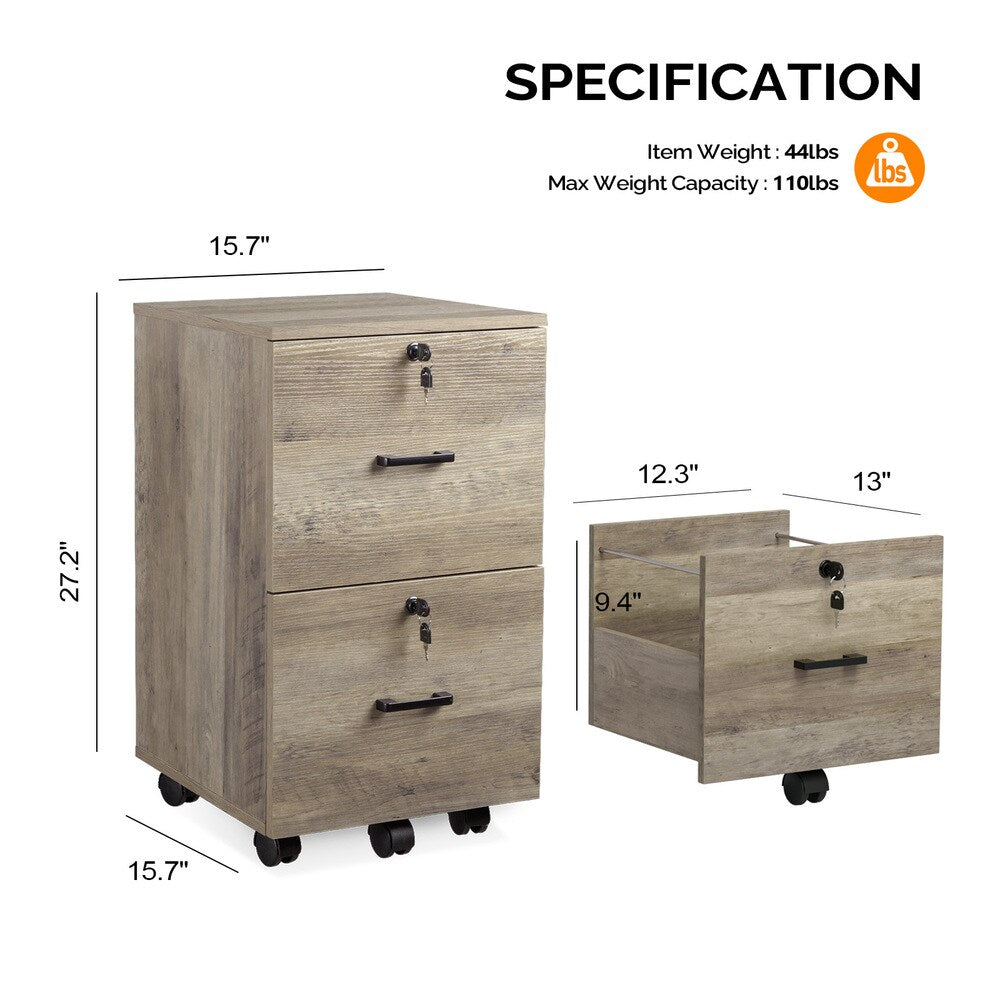 Winado Grey Oak 2-Drawer 15.75-in File Cabinet
