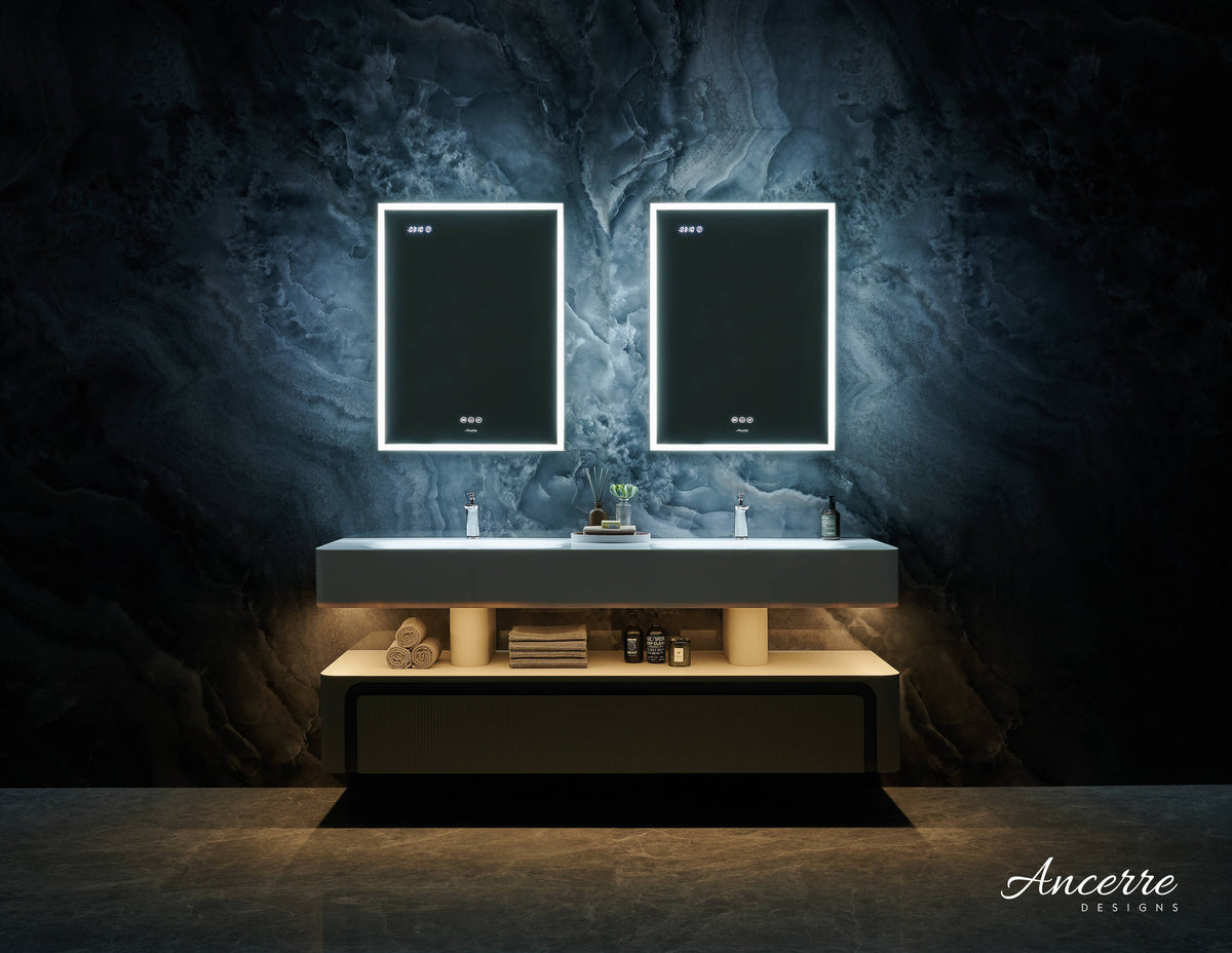 Ancerre Designs Pagani 24-in x 32-in Lighted LED Fog Free Surface/Recessed Mount Black Mirrored Soft Close Medicine Cabinet with Outlet
