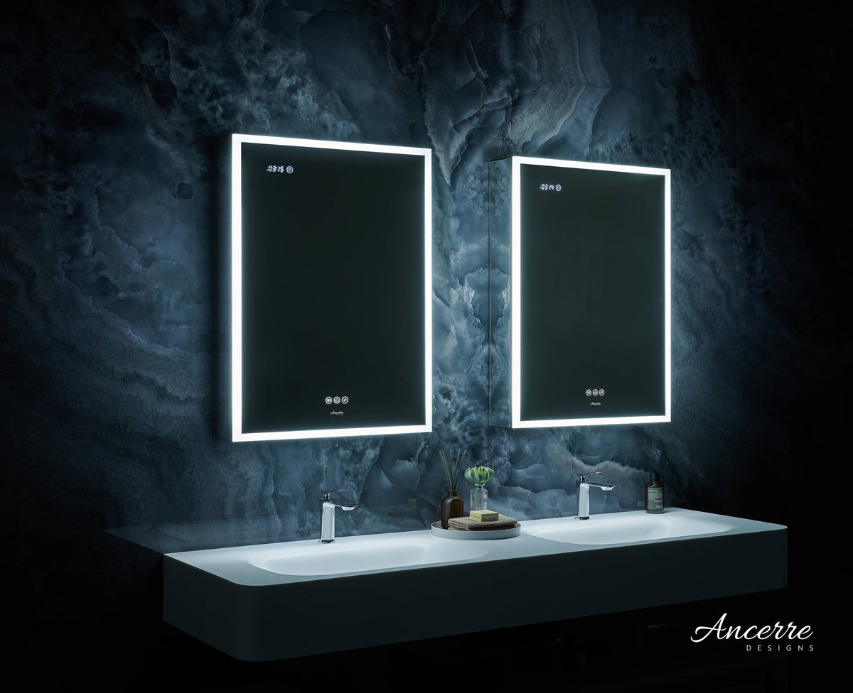 Ancerre Designs Pagani 24-in x 32-in Lighted LED Fog Free Surface/Recessed Mount Black Mirrored Soft Close Medicine Cabinet with Outlet