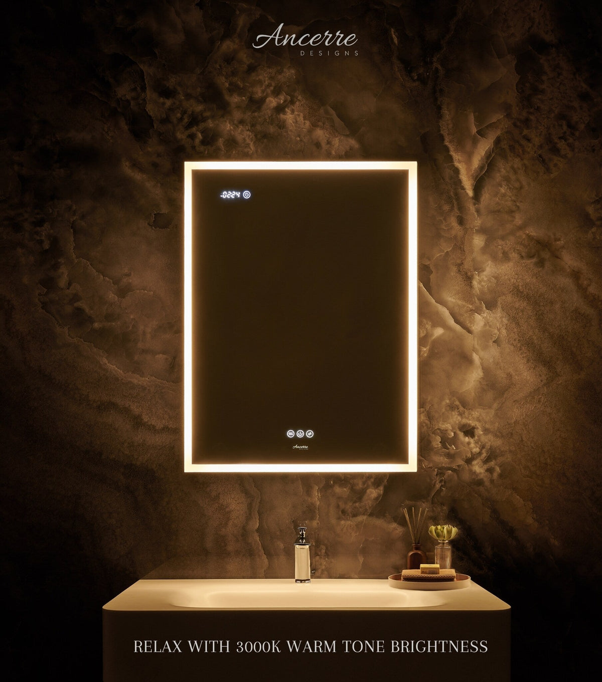 Ancerre Designs Pagani 24-in x 32-in Lighted LED Fog Free Surface/Recessed Mount Black Mirrored Soft Close Medicine Cabinet with Outlet