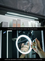 Ancerre Designs Pagani 30-in x 32-in Lighted LED Fog Free Surface/Recessed Mount Black Mirrored Soft Close Medicine Cabinet with Outlet