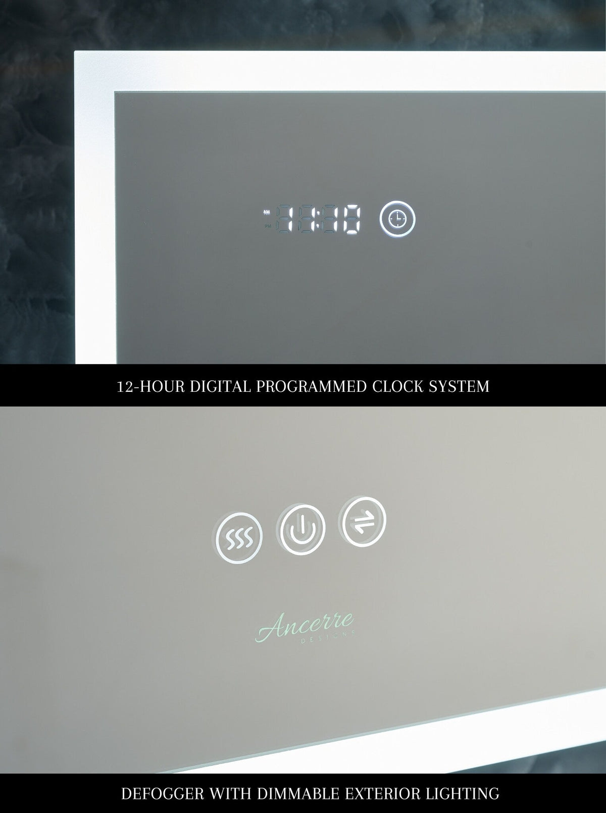 Ancerre Designs Pagani 30-in x 32-in Lighted LED Fog Free Surface/Recessed Mount Black Mirrored Soft Close Medicine Cabinet with Outlet