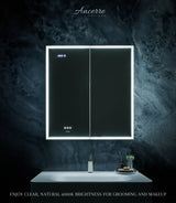 Ancerre Designs Pagani 30-in x 32-in Lighted LED Fog Free Surface/Recessed Mount Black Mirrored Soft Close Medicine Cabinet with Outlet