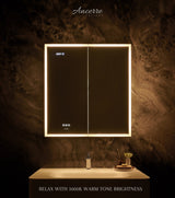 Ancerre Designs Pagani 30-in x 32-in Lighted LED Fog Free Surface/Recessed Mount Black Mirrored Soft Close Medicine Cabinet with Outlet