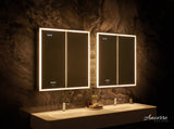 Ancerre Designs Pagani 30-in x 32-in Lighted LED Fog Free Surface/Recessed Mount Black Mirrored Soft Close Medicine Cabinet with Outlet