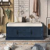 GZMR Storage Bench with 2 Drawers and 2 Cabinets Modern Navy Blue Storage Bench with Storage 42.5-in x 15.1-in x 17.5-in