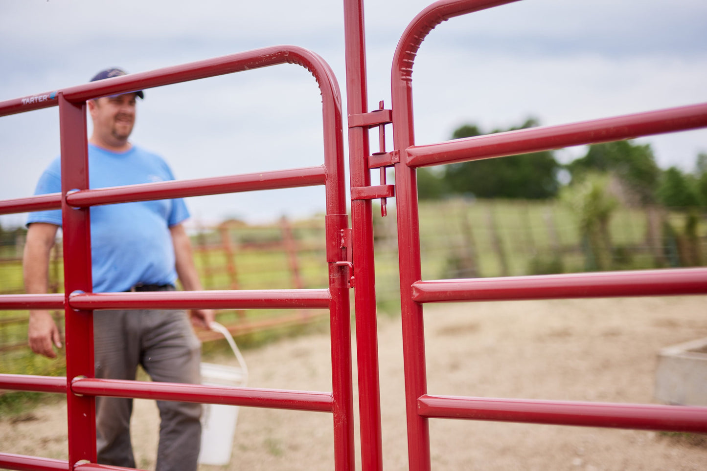 Tarter 8-ft H x 6-ft W Red E-coat Steel Round Flat-top Farm Fence Gate