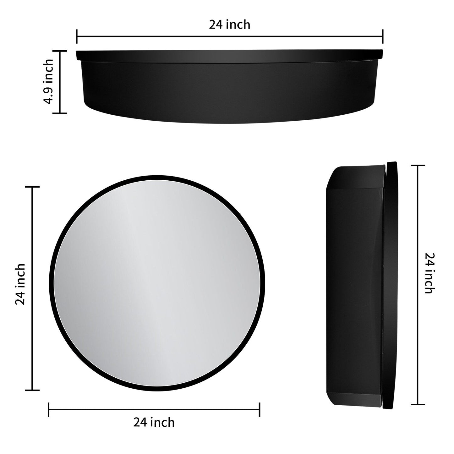 WELLFOR AO 24-in x 24-in Surface Mount Black Mirrored Round Medicine Cabinet