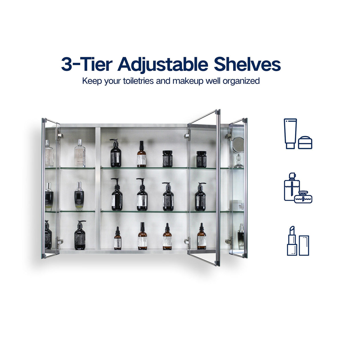 WELLFOR 36-in x 26-in Surface/Recessed Mount Silver Mirrored Soft Close Medicine Cabinet