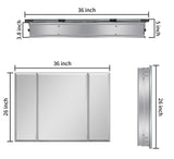 WELLFOR 36-in x 26-in Surface/Recessed Mount Silver Mirrored Soft Close Medicine Cabinet