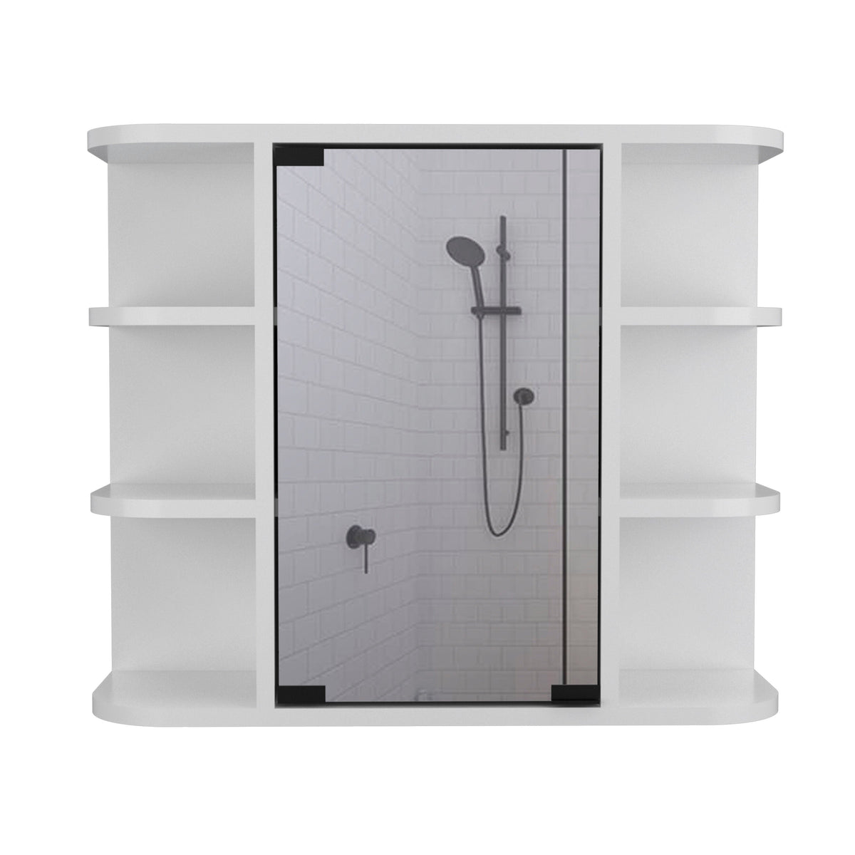 WELLFOR 24-in x 20-in Surface Mount White Mirrored Medicine Cabinet