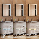 WELLFOR W12 48-in x 30-in Lighted LED Fog Free Surface/Recessed Mount Anodized Black Aluminum Mirrored Soft Close Medicine Cabinet with Outlet