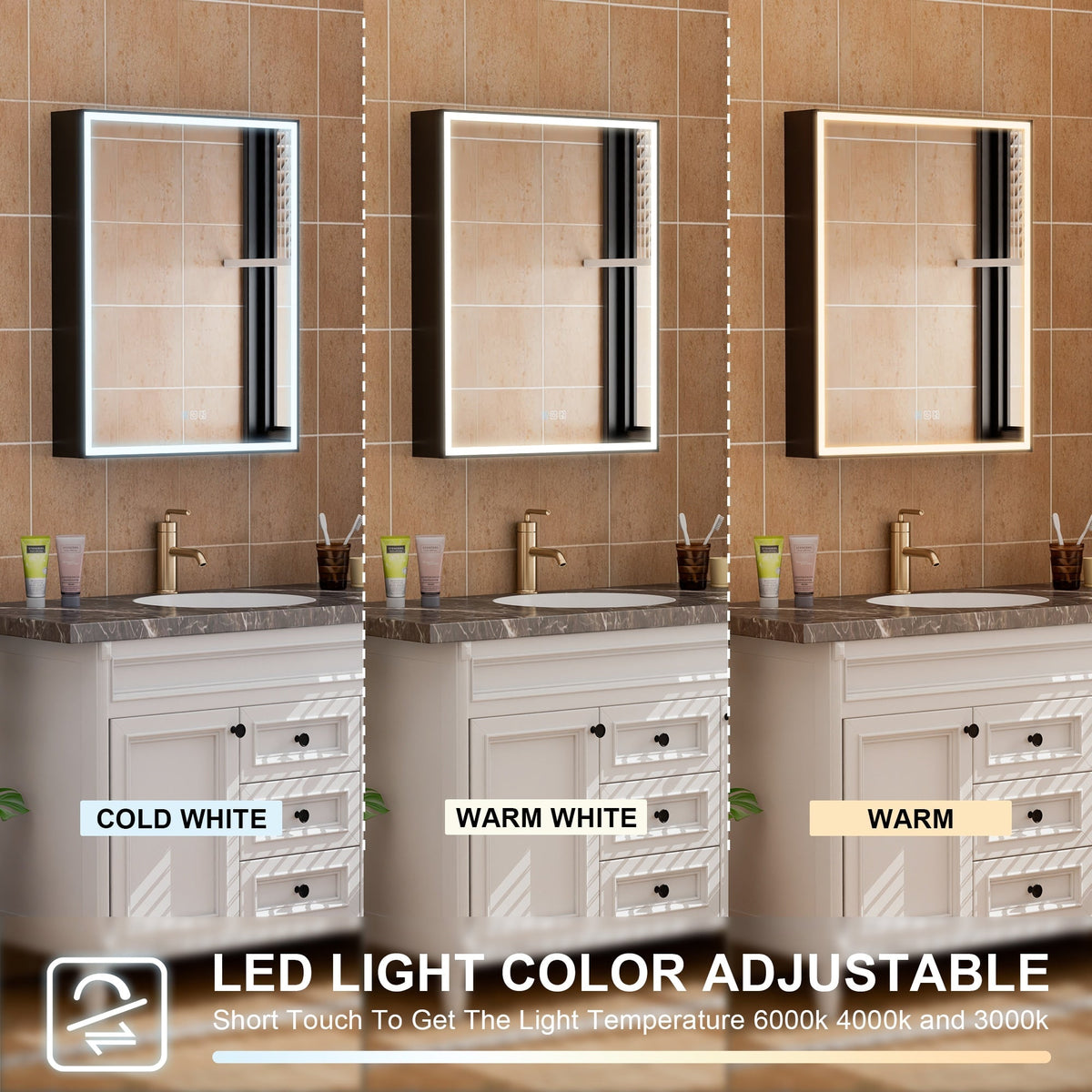 WELLFOR W12 60-in x 30-in Lighted LED Fog Free Surface/Recessed Mount Anodized Black Aluminum Mirrored Soft Close Medicine Cabinet with Outlet