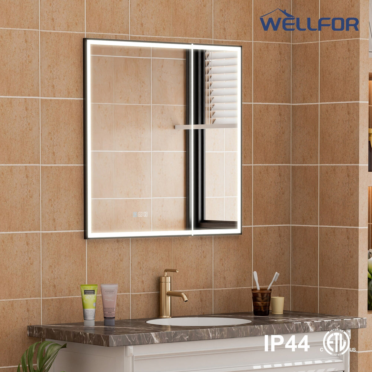 WELLFOR AYLA 30-in x 30-in Lighted LED Fog Free Surface/Recessed Mount Black Soft Close Medicine Cabinet with Outlet